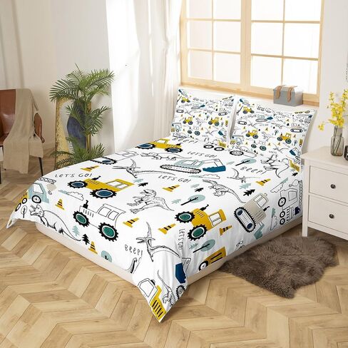 Cartoon Car Bedding Set Kids Construction Comforter Cover Set for Boys Equipment Trucks Duvet Cover Breathable Cartoon Yellow Car Excavator Tractor Bedspread Cover Room Decor Quilt Cover Twin Size in Kuwait