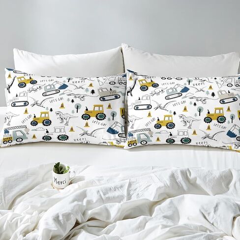 Cartoon Car Bedding Set Kids Construction Comforter Cover Set for Boys Equipment Trucks Duvet Cover Breathable Cartoon Yellow Car Excavator Tractor Bedspread Cover Room Decor Quilt Cover Twin Size in Kuwait