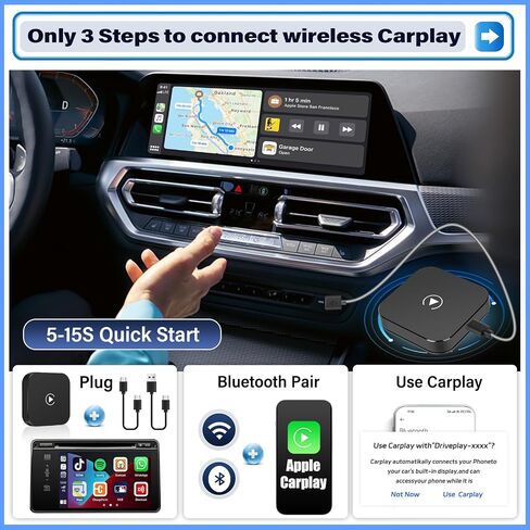 SIXWIN Carplay Wireless Adapter for OEM Factory Wired Carplay Cars Plug & Play Easy Setup Wireless Carplay Dongle for iPhones Converts Wired Carplay to Wireless in Saudi Arabia