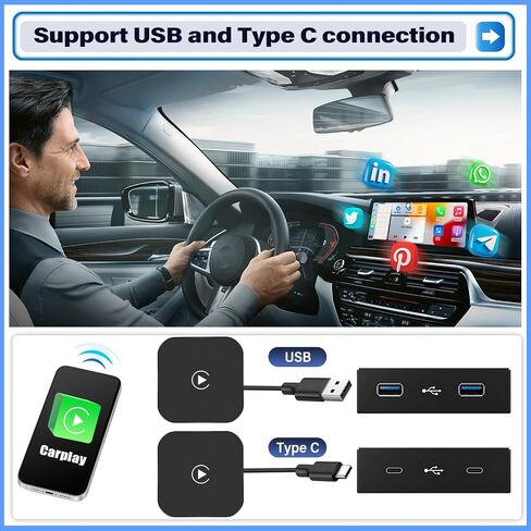SIXWIN Carplay Wireless Adapter for OEM Factory Wired Carplay Cars Plug & Play Easy Setup Wireless Carplay Dongle for iPhones Converts Wired Carplay to Wireless in Saudi Arabia