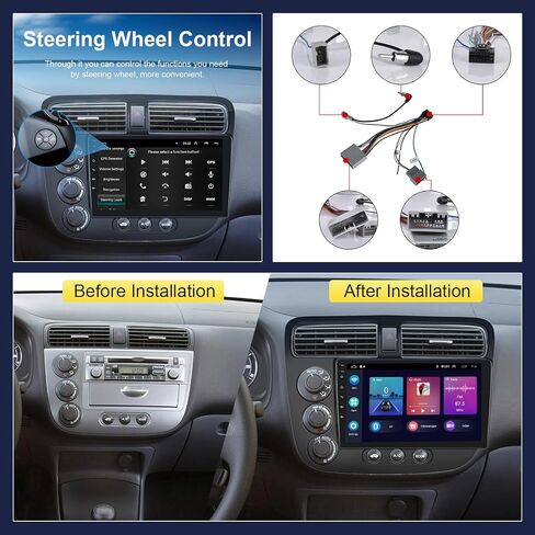 Hodozzy Android Car Stereo for Honda Civic 2001 2002 2003 2004 2005, Wireless Carplay Android Auto Mirror Link, 32GB 9 Inch Touch Screen Car Radio GPS Bluetooth Wifi FM RDS HiFi SWC, Rear view Camera in Saudi Arabia