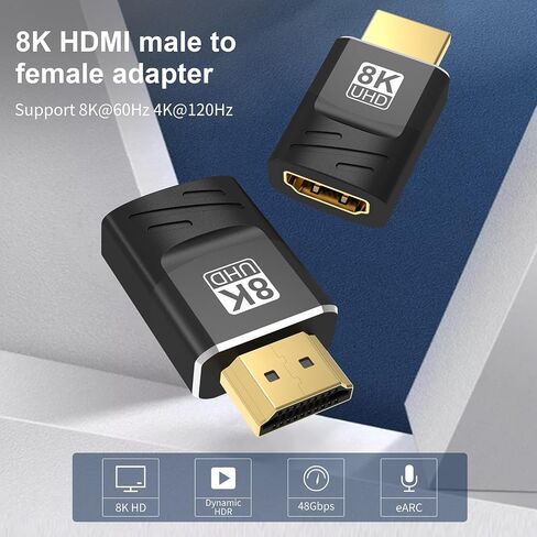 2-Pack 8K HDMI 2.1 Female to Female Adapter, HDMI Male to Female Connector, HDMI Cable Coupler Support 8K@60Hz,4K@120Hz,HDR,eARC for HDMI Cable Extension, HDTV, Laptop, PC, Monitor, PS5 in Saudi Arabia