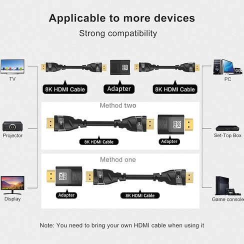 2-Pack 8K HDMI 2.1 Female to Female Adapter, HDMI Male to Female Connector, HDMI Cable Coupler Support 8K@60Hz,4K@120Hz,HDR,eARC for HDMI Cable Extension, HDTV, Laptop, PC, Monitor, PS5 in Saudi Arabia