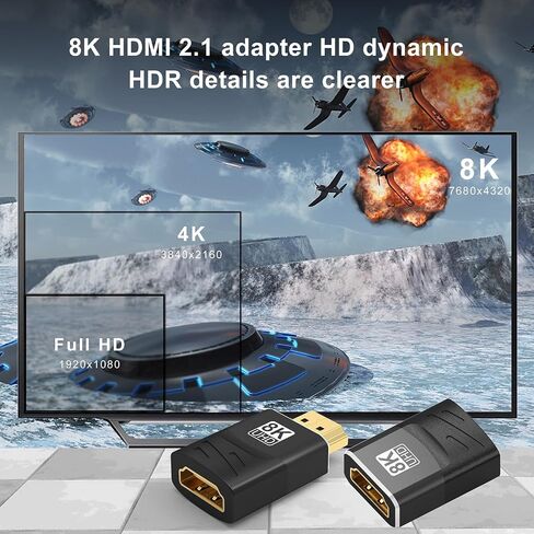 2-Pack 8K HDMI 2.1 Female to Female Adapter, HDMI Male to Female Connector, HDMI Cable Coupler Support 8K@60Hz,4K@120Hz,HDR,eARC for HDMI Cable Extension, HDTV, Laptop, PC, Monitor, PS5 in Saudi Arabia