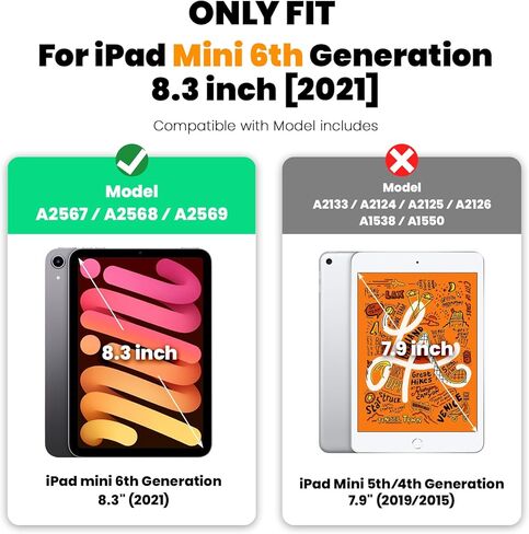 حافظة لجهاز iPad Mini 6 8.3 بوصة 2021 مع واقي شاشة وحامل أقلام وحزام يد دوار 360 درجة وحامل، حافظة واقية لجهاز iPad Mini الجيل السادس 8.3 بوصة 2021 (أسود) in Saudi Arabia