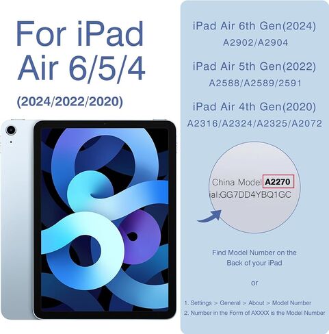 حافظة لجهاز iPad Air 6/5/4، حافظة iPad Air الجيل الخامس/الرابع مقاس 10.9 بوصة 2022،2024 غطاء واقٍ لجهاز iPad Air 11 بوصة مع حامل قلم رصاص، يدعم الشحن اللاسلكي، حامل ذكي ثلاثي الطي (كحلي) in Saudi Arabia