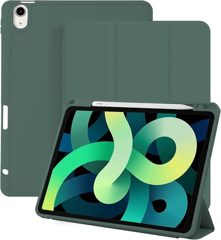 حافظة لجهاز iPad Air 6/5/4، حافظة iPad Air الجيل الخامس/الرابع مقاس 10.9 بوصة 2022،2024 غطاء واقٍ لجهاز iPad Air 11 بوصة مع حامل قلم رصاص، يدعم الشحن اللاسلكي، حامل ذكي ثلاثي الطي (كحلي) in Saudi Arabia