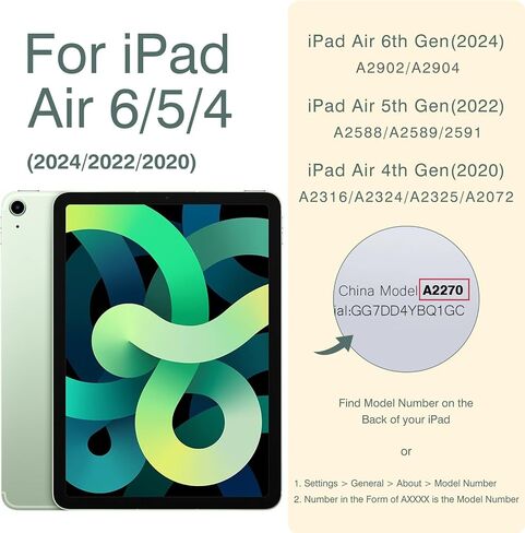 حافظة لجهاز iPad Air 6/5/4، حافظة iPad Air الجيل الخامس/الرابع مقاس 10.9 بوصة 2022،2024 غطاء واقٍ لجهاز iPad Air 11 بوصة مع حامل قلم رصاص، يدعم الشحن اللاسلكي، حامل ذكي ثلاثي الطي (كحلي) in Saudi Arabia