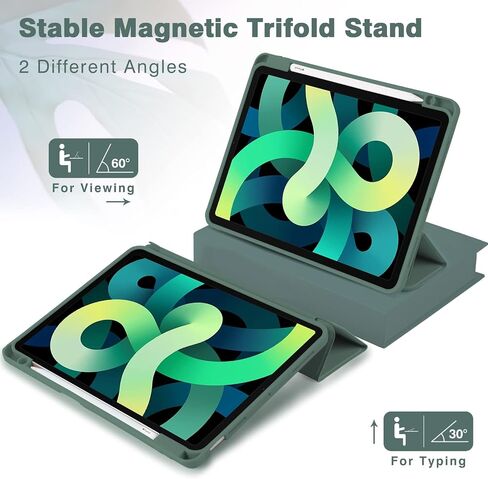 حافظة لجهاز iPad Air 6/5/4، حافظة iPad Air الجيل الخامس/الرابع مقاس 10.9 بوصة 2022،2024 غطاء واقٍ لجهاز iPad Air 11 بوصة مع حامل قلم رصاص، يدعم الشحن اللاسلكي، حامل ذكي ثلاثي الطي (كحلي) in Saudi Arabia