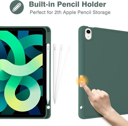 حافظة لجهاز iPad Air 6/5/4، حافظة iPad Air الجيل الخامس/الرابع مقاس 10.9 بوصة 2022،2024 غطاء واقٍ لجهاز iPad Air 11 بوصة مع حامل قلم رصاص، يدعم الشحن اللاسلكي، حامل ذكي ثلاثي الطي (كحلي) in Saudi Arabia