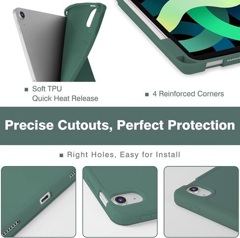 حافظة لجهاز iPad Air 6/5/4، حافظة iPad Air الجيل الخامس/الرابع مقاس 10.9 بوصة 2022،2024 غطاء واقٍ لجهاز iPad Air 11 بوصة مع حامل قلم رصاص، يدعم الشحن اللاسلكي، حامل ذكي ثلاثي الطي (كحلي) in Saudi Arabia