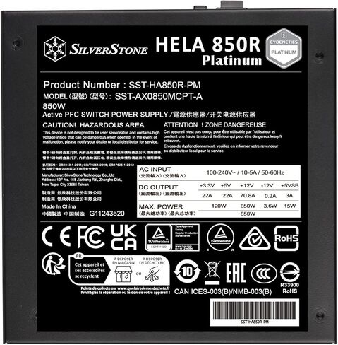 SilverStone Technology HELA 850R Platinum Cybenetics Platinum 850W PCIe 5.0 Fully Modular ATX 3.0 Power Supply with A+ Noise Rating (18dBA Average), SST-HA850R-PM in Saudi Arabia