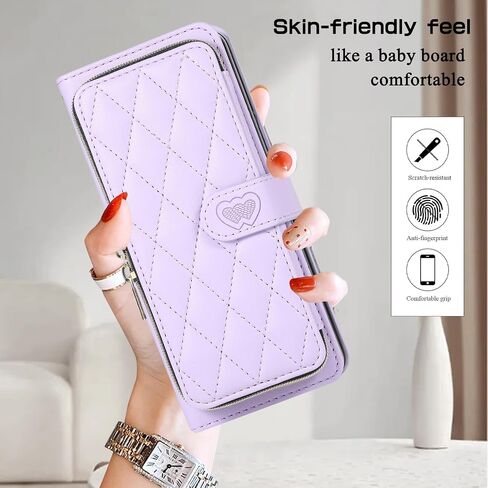 حافظة محفظة Furiet لهاتف Samsung Galaxy Z Fold 5 5G 2023 مع حزام معصم، وحزام كتف حول الجسم، و9+ فتحات للبطاقات، ومحفظة بسحاب، وغطاء هاتف محمول فاخر من جلد البولي يوريثان لهاتف ZFold5 Z5 G Fold5 5Z أرجواني in Kuwait