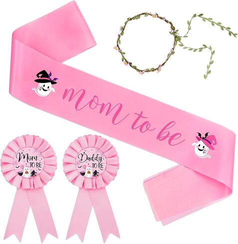 Whaline Mother's Day Little Boo Baby Shower Sash Pink Ghost Mom to Be & Daddy to Be Corsage Pins Pregnancy Flower Sash Souvenir for Halloween Gender Reveal Party Photo Prop Gift Supplies in Saudi Arabia