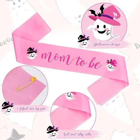 Whaline Mother's Day Little Boo Baby Shower Sash Pink Ghost Mom to Be & Daddy to Be Corsage Pins Pregnancy Flower Sash Souvenir for Halloween Gender Reveal Party Photo Prop Gift Supplies in Saudi Arabia