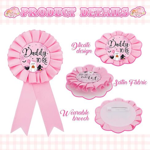 Whaline Mother's Day Little Boo Baby Shower Sash Pink Ghost Mom to Be & Daddy to Be Corsage Pins Pregnancy Flower Sash Souvenir for Halloween Gender Reveal Party Photo Prop Gift Supplies in Saudi Arabia