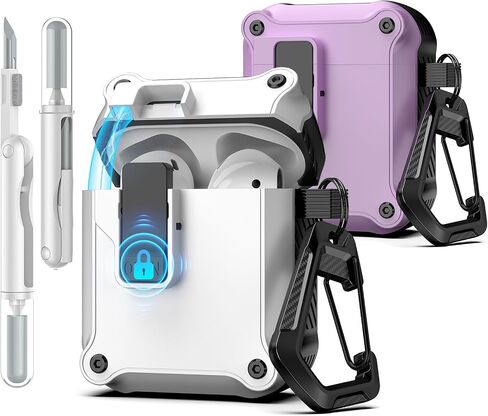 Compatible with AirPods 2nd/1st Generation Case Cover with Cleaner Kit, Automatic Snap Switch Secure for Charging Case[2Pack] (White/Purple) in Saudi Arabia