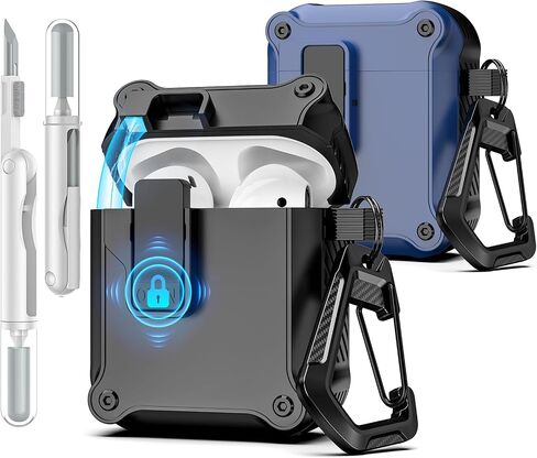 Compatible with AirPods 2nd/1st Generation Case Cover with Cleaner Kit, Automatic Snap Switch Secure for Charging Case[2Pack] (White/Purple) in Saudi Arabia