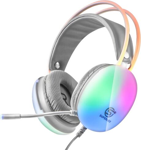 PC Gaming Headset Wired RGB with Microphone, Rainbow LED Gaming Headphones for PS4/PS5/MAC/XBOX/Laptop, Stereo Surround, Auto-Adjust Headband, 50mm Drivers, 3.5mm Audio Over Ear Headphone in Saudi Arabia