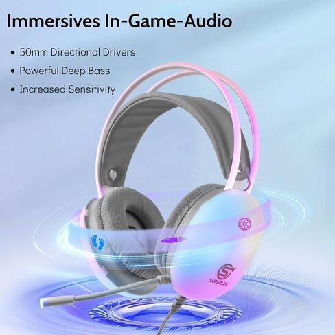 PC Gaming Headset Wired RGB with Microphone, Rainbow LED Gaming Headphones for PS4/PS5/MAC/XBOX/Laptop, Stereo Surround, Auto-Adjust Headband, 50mm Drivers, 3.5mm Audio Over Ear Headphone in Saudi Arabia