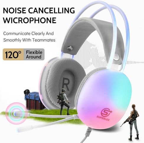 PC Gaming Headset Wired RGB with Microphone, Rainbow LED Gaming Headphones for PS4/PS5/MAC/XBOX/Laptop, Stereo Surround, Auto-Adjust Headband, 50mm Drivers, 3.5mm Audio Over Ear Headphone in Saudi Arabia