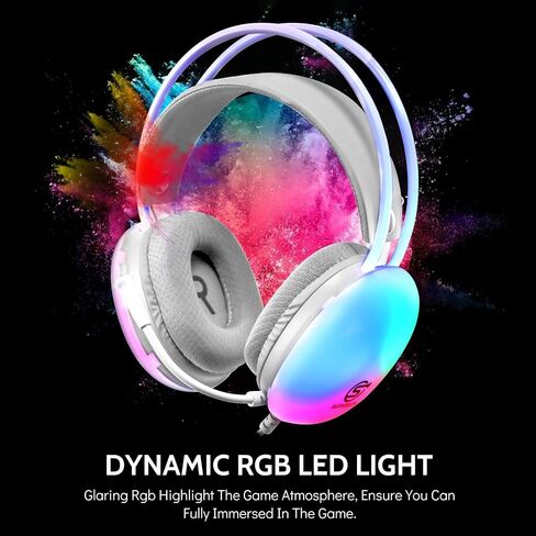 PC Gaming Headset Wired RGB with Microphone, Rainbow LED Gaming Headphones for PS4/PS5/MAC/XBOX/Laptop, Stereo Surround, Auto-Adjust Headband, 50mm Drivers, 3.5mm Audio Over Ear Headphone in Saudi Arabia
