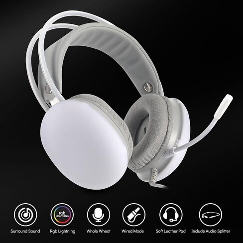 PC Gaming Headset Wired RGB with Microphone, Rainbow LED Gaming Headphones for PS4/PS5/MAC/XBOX/Laptop, Stereo Surround, Auto-Adjust Headband, 50mm Drivers, 3.5mm Audio Over Ear Headphone in Saudi Arabia