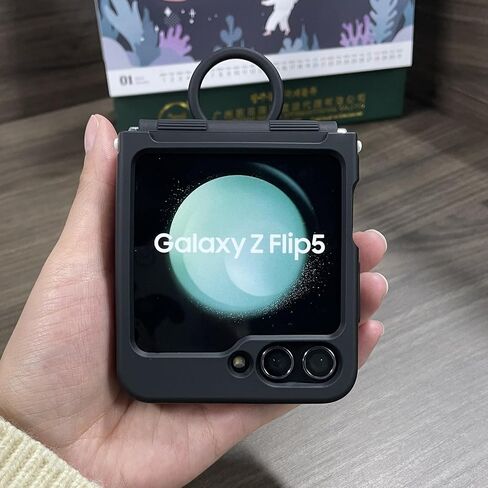 حافظة هاتف لهاتف سامسونج جالاكسي Z Flip 5 مع حلقة، غطاء كامل للجسم، تصميم مفصل، حافظة هاتف قابلة للطي (أسود) in Kuwait