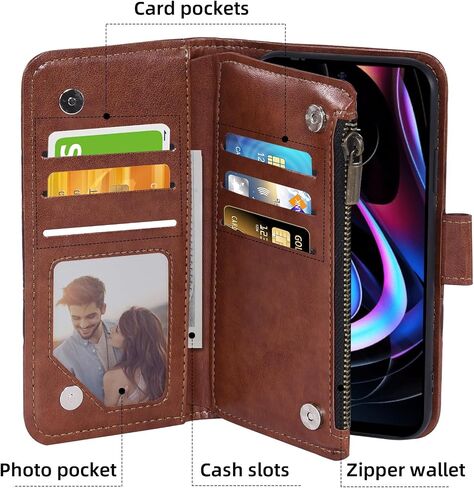 Asuwish Phone Case for Motorola Moto Edge 2021/MotoEdge 5G UW 2021 Wallet Cover with Tempered Glass Screen Protector and Flower Flip Credit Card Holder Stand Cell Accessories XT2141-1 Women Men Brown in Kuwait