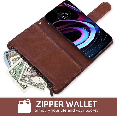 Asuwish Phone Case for Motorola Moto Edge 2021/MotoEdge 5G UW 2021 Wallet Cover with Tempered Glass Screen Protector and Flower Flip Credit Card Holder Stand Cell Accessories XT2141-1 Women Men Brown in Kuwait