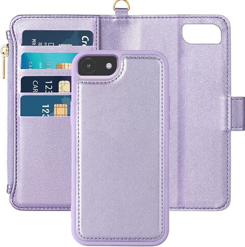 for iPhone SE Case with Wallet,iphone 8 Wallet case,iphone 7 case with Magnetic Detechable+RFID Blocking,Premium PU Leather+Kickstand and Card Slots for iPhone SE (2022/2020) Case,Taro Purple in Saudi Arabia