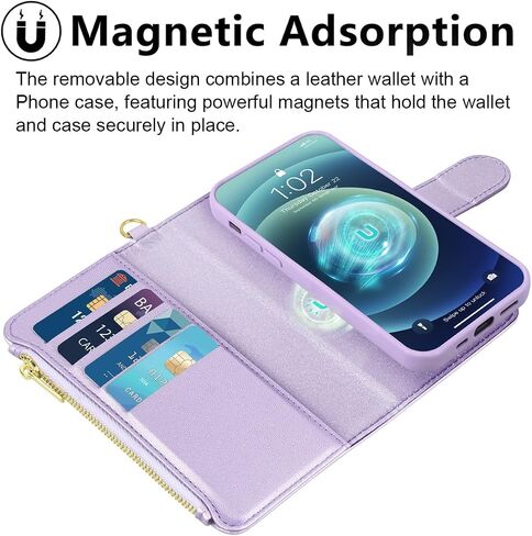 for iPhone SE Case with Wallet,iphone 8 Wallet case,iphone 7 case with Magnetic Detechable+RFID Blocking,Premium PU Leather+Kickstand and Card Slots for iPhone SE (2022/2020) Case,Taro Purple in Saudi Arabia
