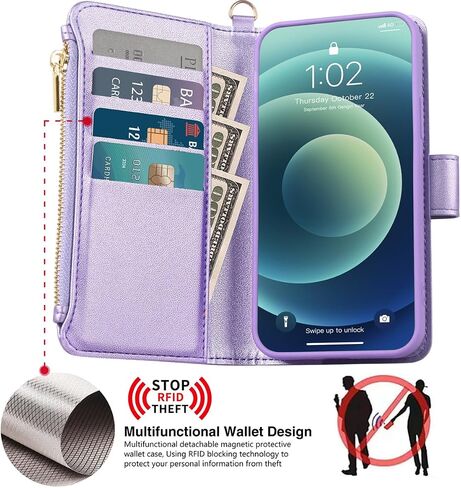 for iPhone SE Case with Wallet,iphone 8 Wallet case,iphone 7 case with Magnetic Detechable+RFID Blocking,Premium PU Leather+Kickstand and Card Slots for iPhone SE (2022/2020) Case,Taro Purple in Saudi Arabia