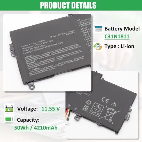 C31N1811 استبدال بطارية الكمبيوتر المحمول ASUS Deluxe13 Deluxe14 U4300 U4300F U4300FA U4300FN ZenBook 14 UX433 UX433F UX433FA UX433FN UX433FA-A6018T Series 0B200-03080000 11.55V 50Wh 4335mAh in Kuwait