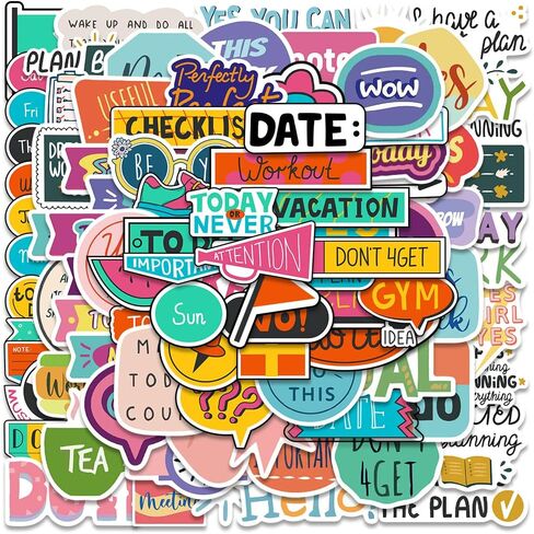 Planner Stickers for Kids, 98 Pcs Inspirational Stickers for Water Bottle, Waterproof Vinyl Aesthetic Decals for Laptop Skateboard Luggage Scrapbook Stickers for Adults Teens in Kuwait