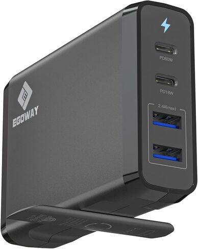 شاحن USB بأربعة منافذ، شاحن حائط EGOWAY 90 وات، شاحن حائط USB C مزدوج 60 وات و18 وات ومنفذ USB A مزدوج 12 وات، شاحن USB C متعدد لأجهزة MacBook والهاتف والمزيد. in Kuwait