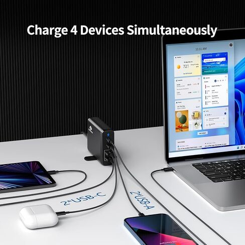 شاحن USB بأربعة منافذ، شاحن حائط EGOWAY 90 وات، شاحن حائط USB C مزدوج 60 وات و18 وات ومنفذ USB A مزدوج 12 وات، شاحن USB C متعدد لأجهزة MacBook والهاتف والمزيد. in Kuwait