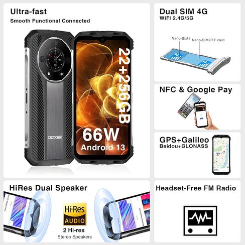 DOOGEE S110 Rugged Smartphone,22GB+256GB,10800mAh/66W Rugged Phone Unlocked,120Hz 6.6" FHD+,Android 13 Smartphone,50MP+24MP Night Vision,IP68 Waterproof Cell Phone,NFC OTG-Black in Saudi Arabia