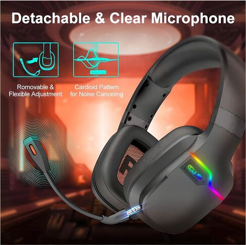 Wireless Gaming Headset for PS5,PS4,PC,Switch,Mac,Mobile,Laptop,2.4GHz Wireless Gaming Headphones with Detachable Mic,30H Wireless Headset Over Ear,USB Dongle-Black (X07-BLACK) in Saudi Arabia