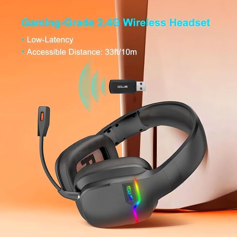 Wireless Gaming Headset for PS5,PS4,PC,Switch,Mac,Mobile,Laptop,2.4GHz Wireless Gaming Headphones with Detachable Mic,30H Wireless Headset Over Ear,USB Dongle-Black (X07-BLACK) in Saudi Arabia