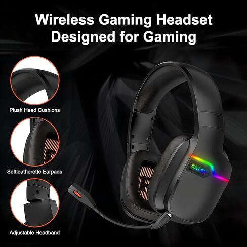 Wireless Gaming Headset for PS5,PS4,PC,Switch,Mac,Mobile,Laptop,2.4GHz Wireless Gaming Headphones with Detachable Mic,30H Wireless Headset Over Ear,USB Dongle-Black (X07-BLACK) in Saudi Arabia