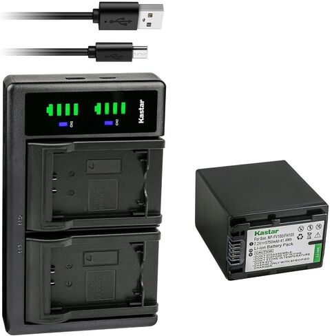شاحن USB 4 عبوات NP-FV100 وLTD2 من Kastar متوافق مع Sony DCR-SR20 DCR-SR21 DCR-SR58 DCR-SR68 DCR-SR73 DCR-SR78 DCR-SR83 DCR-SR88 DCR-SX15 DCR-SX20 DCR-SX21 DCR- كاميرا SX22 DCR-SX33 in Saudi Arabia