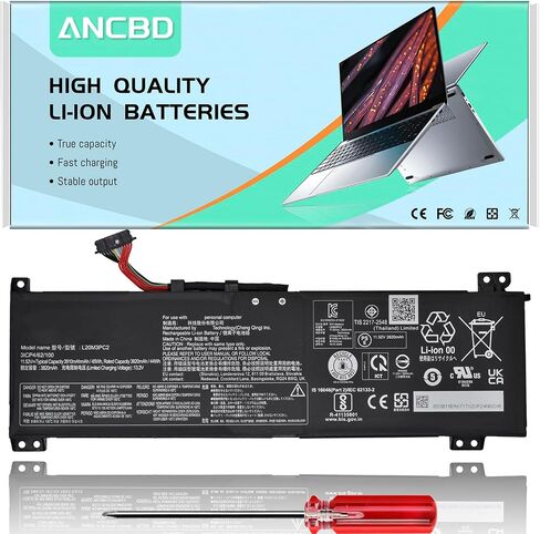 بطارية كمبيوتر محمول L20C3PC2 L20M3PC2 لأجهزة Lenovo Ideapad Gaming 3-15ACH6 3-15IHU6 82K20015US 82K200UTUS L360-15 Series L20D3PC2 L20L3PC2 5B11B96715 5B11B96719 SB11B9671711.52V 45Wh/3 910 مللي أمبير in Saudi Arabia