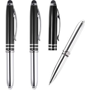PATIKIL Ballpoint Pen with Stylus Tip and LED Flashlight, 3 Pack 3 in 1 Metal Pen Black Ink 1.0mm Medium Point Stylus Pen for Touch Screens, Black