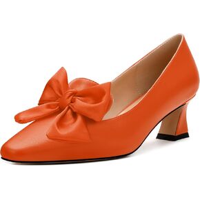 WAYDERNS Womens Solid Sexy Square Toe Party Matte Bow Slip On Kitten Low Heel Pumps Shoes 2 Inch