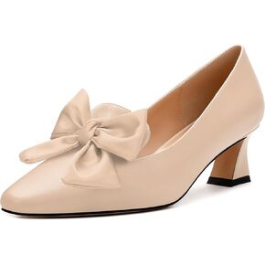 WAYDERNS Womens Solid Sexy Square Toe Party Matte Bow Slip On Kitten Low Heel Pumps Shoes 2 Inch