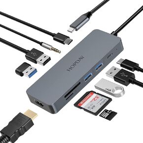 USB C Hub by HOPDAY - 10 in 1 Multiport Adapter with 4K HDMI, USB C Docking Station for Type C Devices (PD 100W,USB 3.0 5Gbps,SD/TF Card Reader/mic)