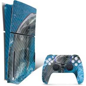 MightySkins Carbon Fiber Skin for PS5 Playstation 5 Slim Disc Edition Bundle - Dolphin Greeting Protective, Durable Textured Carbon Fiber Finish Easy to Apply and Change Styles Made in The USA