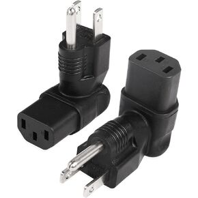 CERRXIAN 90 Degree NEMA 5-15P to IEC 320 C13 Female 10A/125V Computer Power Extension Adapter, 3 Prong USA C13 to NEMA 5-15R Plug Power Adapter - 2 Pack