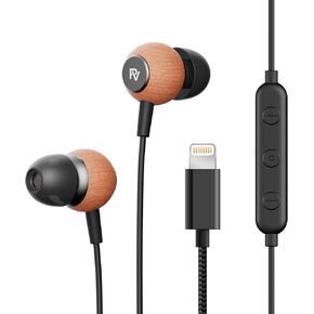 PALOVUE Wooden Wired Earbuds Lightning Headphones for iPhone 14 13 Apple MFi Certified in Ear Earphones Built in Micphone Magnetic Headset Tangle Free Corded ear bud